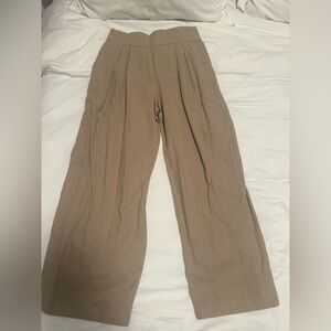 Abercrombie & Fitch Tan Linen Wide-Leg Women's Pants
